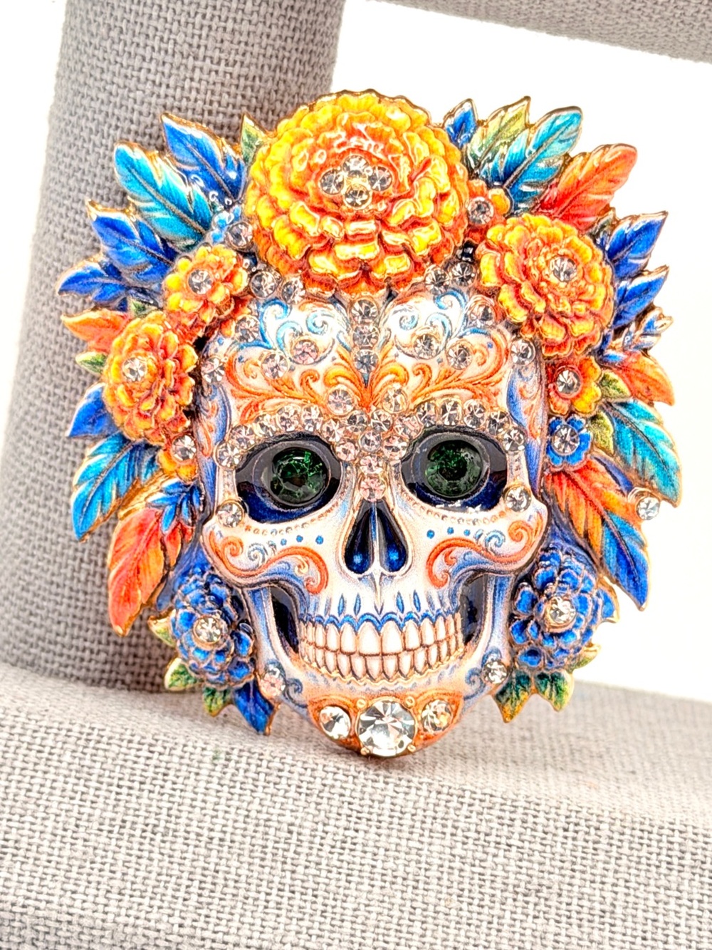 Colorful Skull Brooch w/Inlaid Rhinestones